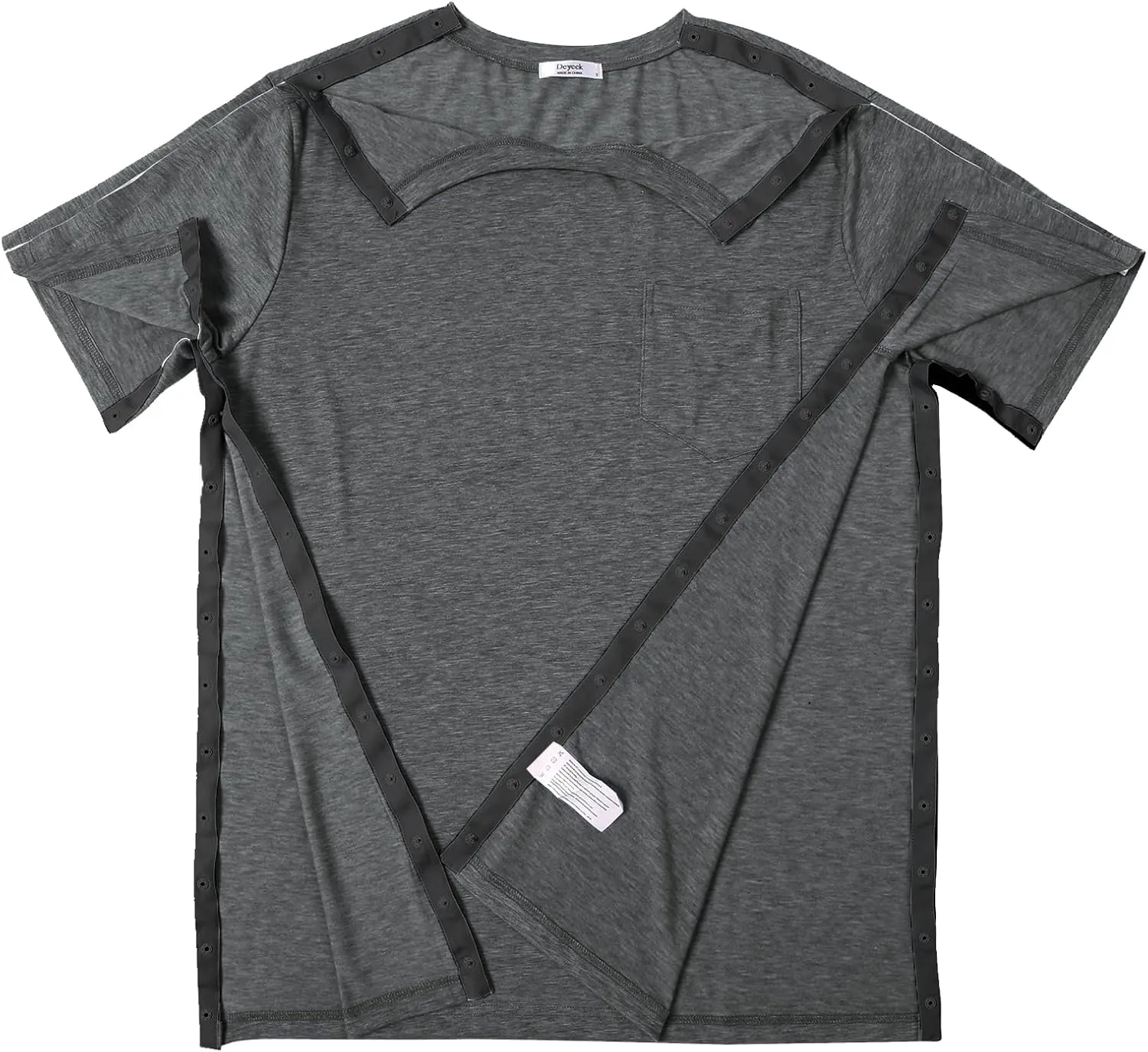 Deyeek Men's Post Shoulder Surgery Shirts Recovery Tear Away Short Sleeve Full Open Side Snap Adaptive Chemo Clothing