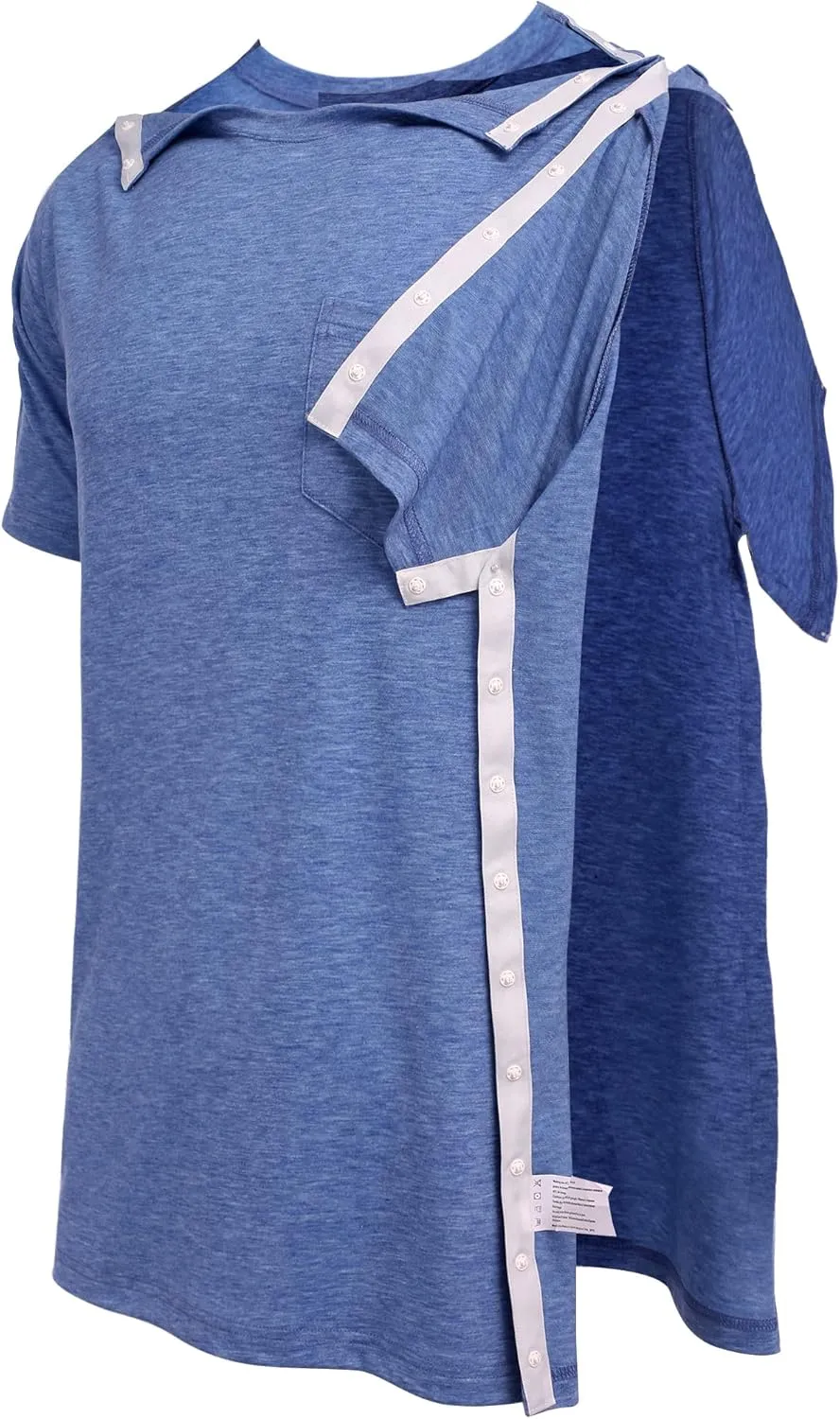 Deyeek Men's Post Shoulder Surgery Shirts Recovery Tear Away Short Sleeve Full Open Side Snap Adaptive Chemo Clothing