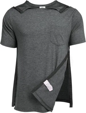 Deyeek Men's Post Shoulder Surgery Shirts Recovery Tear Away Short Sleeve Full Open Side Snap Adaptive Chemo Clothing