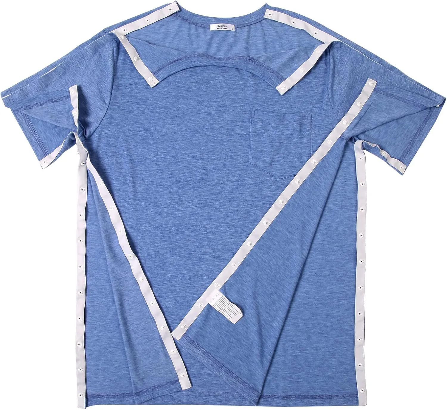 Deyeek Men's Post Shoulder Surgery Shirts Recovery Tear Away Short Sleeve Full Open Side Snap Adaptive Chemo Clothing