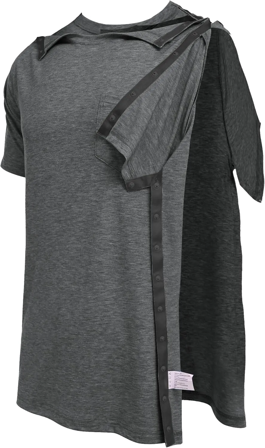 Deyeek Men's Post Shoulder Surgery Shirts Recovery Tear Away Short Sleeve Full Open Side Snap Adaptive Chemo Clothing
