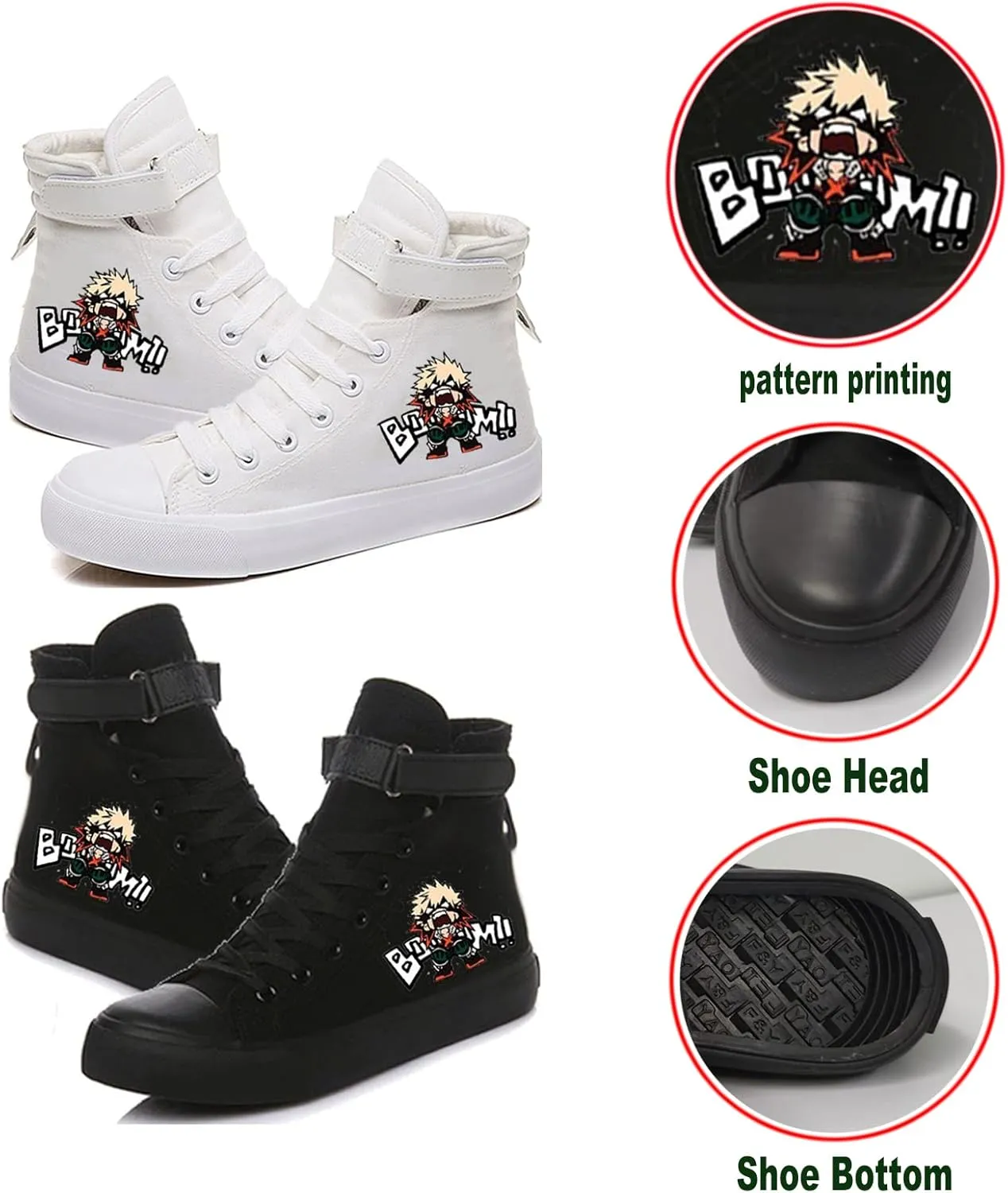DHSPKN Anime Mha Canvas Shoes Deku Izuku Todoroki Sneakers Anime Cosplay High top Canvas Shoes