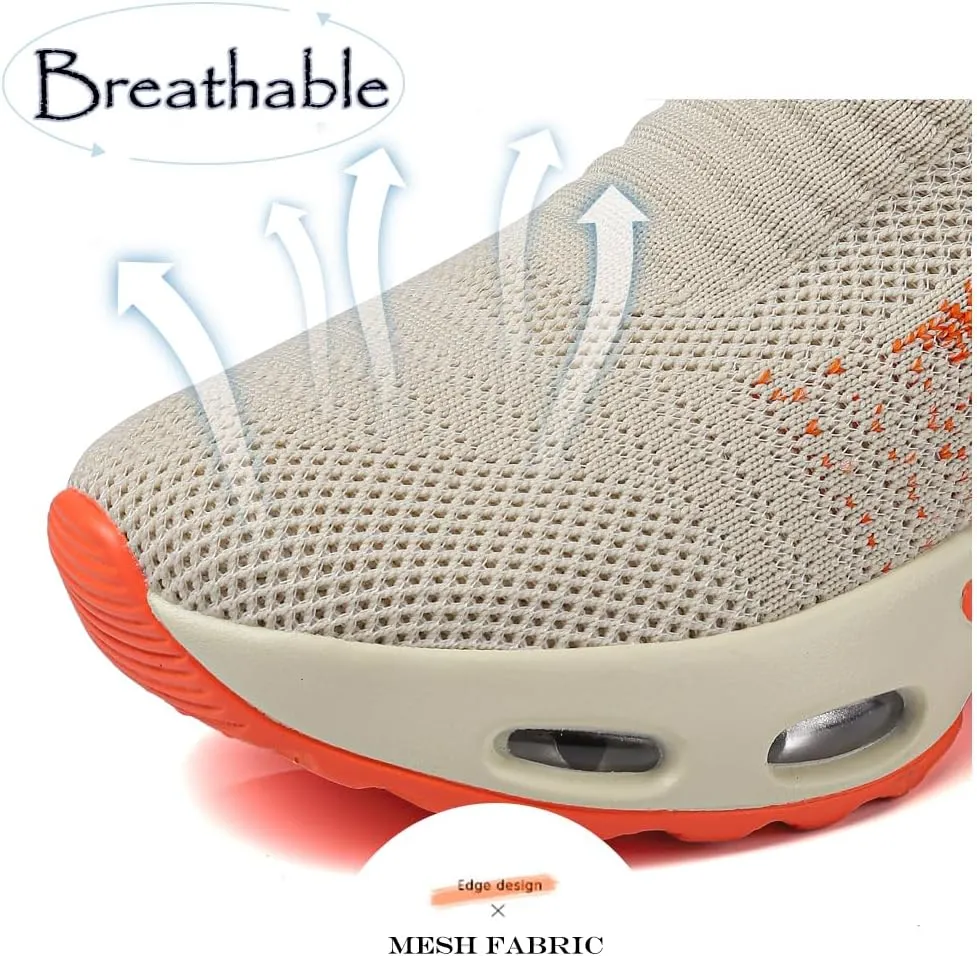 DimaiGlobal Women's Walking Shoes Sock Sneakers Slip On Comfort Mesh Fashion Cushion Lady Girls Modern Jazz Dance Easy Shoes Wedge Platform Loafers
