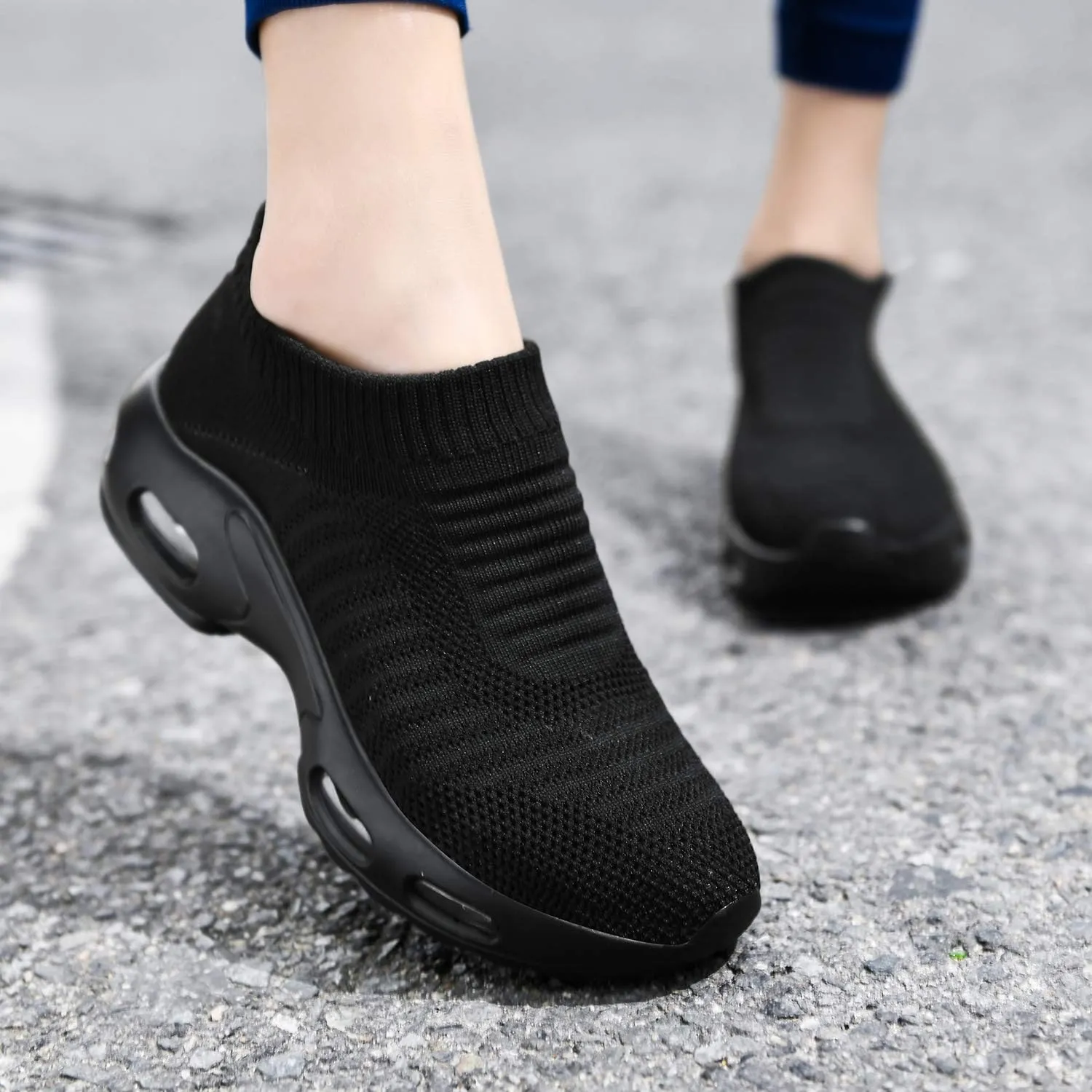 DimaiGlobal Women's Walking Shoes Sock Sneakers Slip On Comfort Mesh Fashion Cushion Lady Girls Modern Jazz Dance Easy Shoes Wedge Platform Loafers