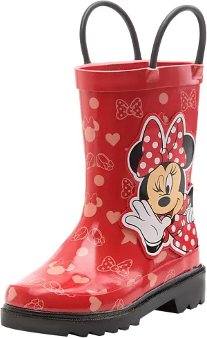 Disney Minnie Mouse and Mickey Mouse Rubber Rainboots - Waterproof - Easy-on - Toddler and Little Kids Sizes - Boys, Girls