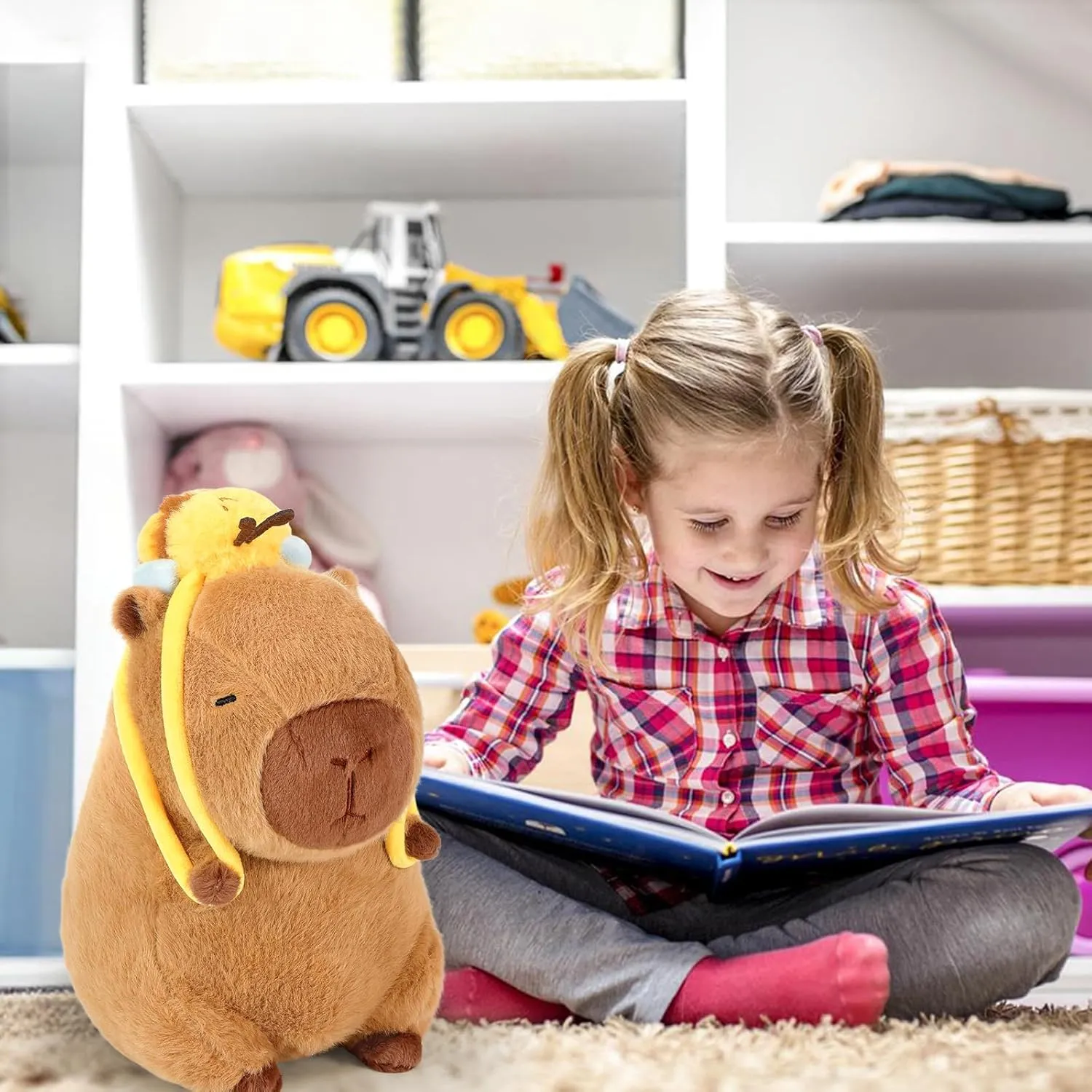 Ditucu Cute Capybara Plush with Bee Backpack Kawaii Capibara Stuffed Animal Toys Plushies Gifts for Kids Brown 13 inch