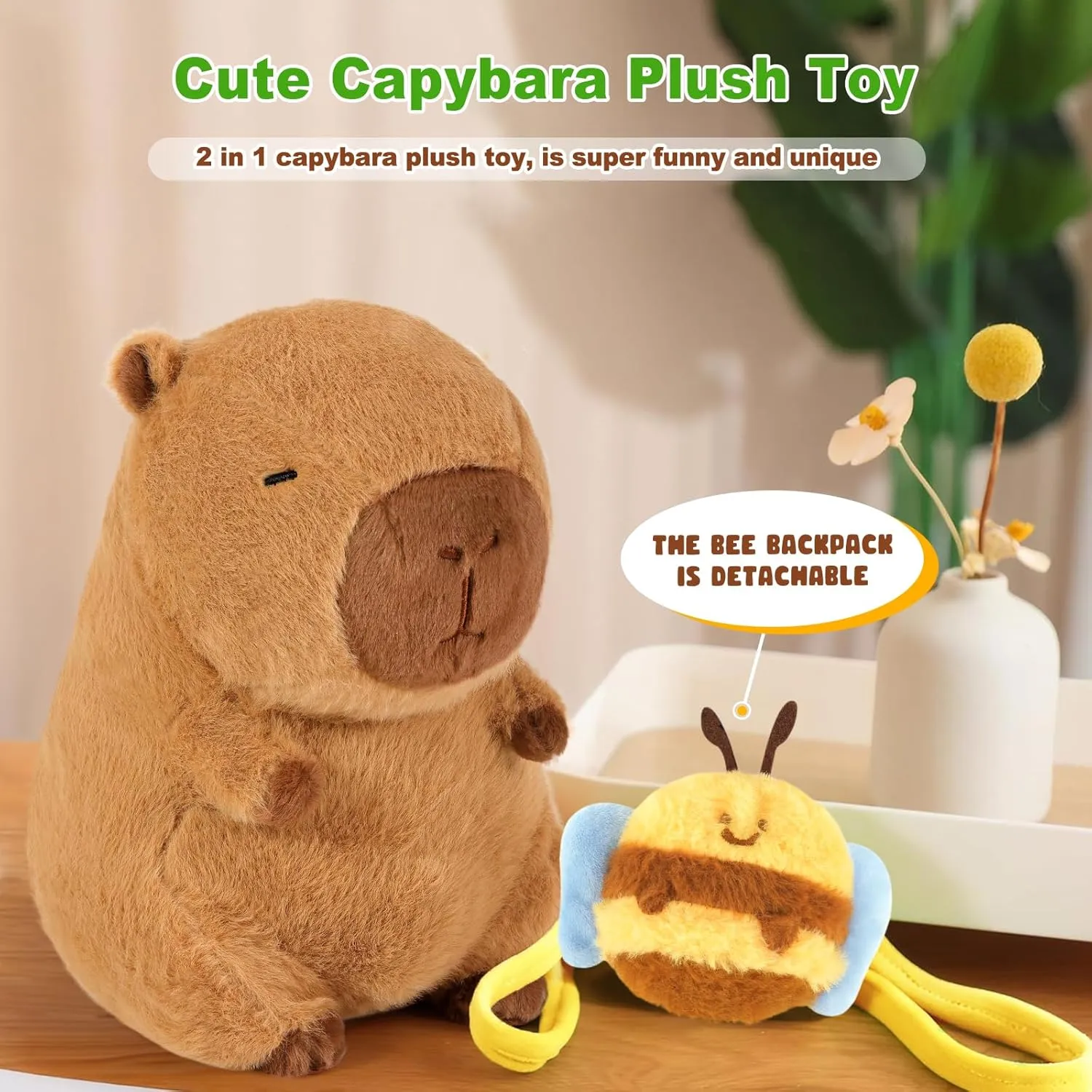 Ditucu Cute Capybara Plush with Bee Backpack Kawaii Capibara Stuffed Animal Toys Plushies Gifts for Kids Brown 13 inch