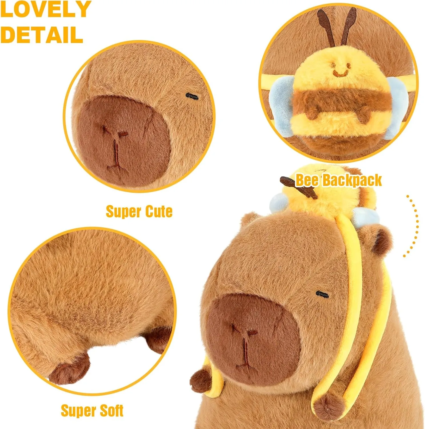 Ditucu Cute Capybara Plush with Bee Backpack Kawaii Capibara Stuffed Animal Toys Plushies Gifts for Kids Brown 13 inch