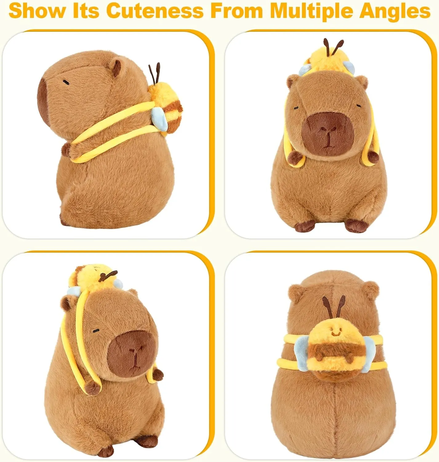 Ditucu Cute Capybara Plush with Bee Backpack Kawaii Capibara Stuffed Animal Toys Plushies Gifts for Kids Brown 13 inch