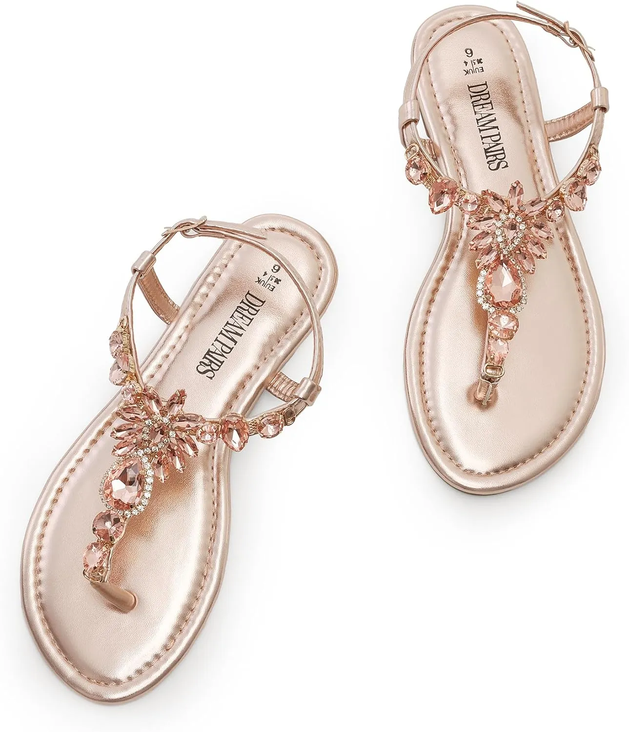 DREAM PAIRS Flat Sandals for Women Dressy Rhinestone T-Strap Thong Flat Sandals for Summers Dress Beach