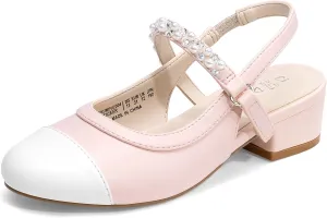DREAM PAIRS Girls Dress Shoes Slingback Heels Round Toe Pump for Little Big Kids Flower Party Wedding Princess