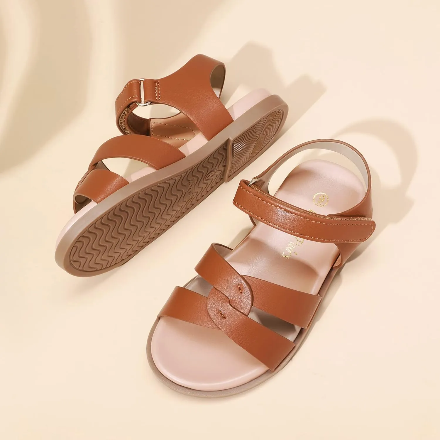DREAM PAIRS Girls Sandals Open Toe Princess Flat Sandals Strappy Summer Shoes Toddler/Little Kid