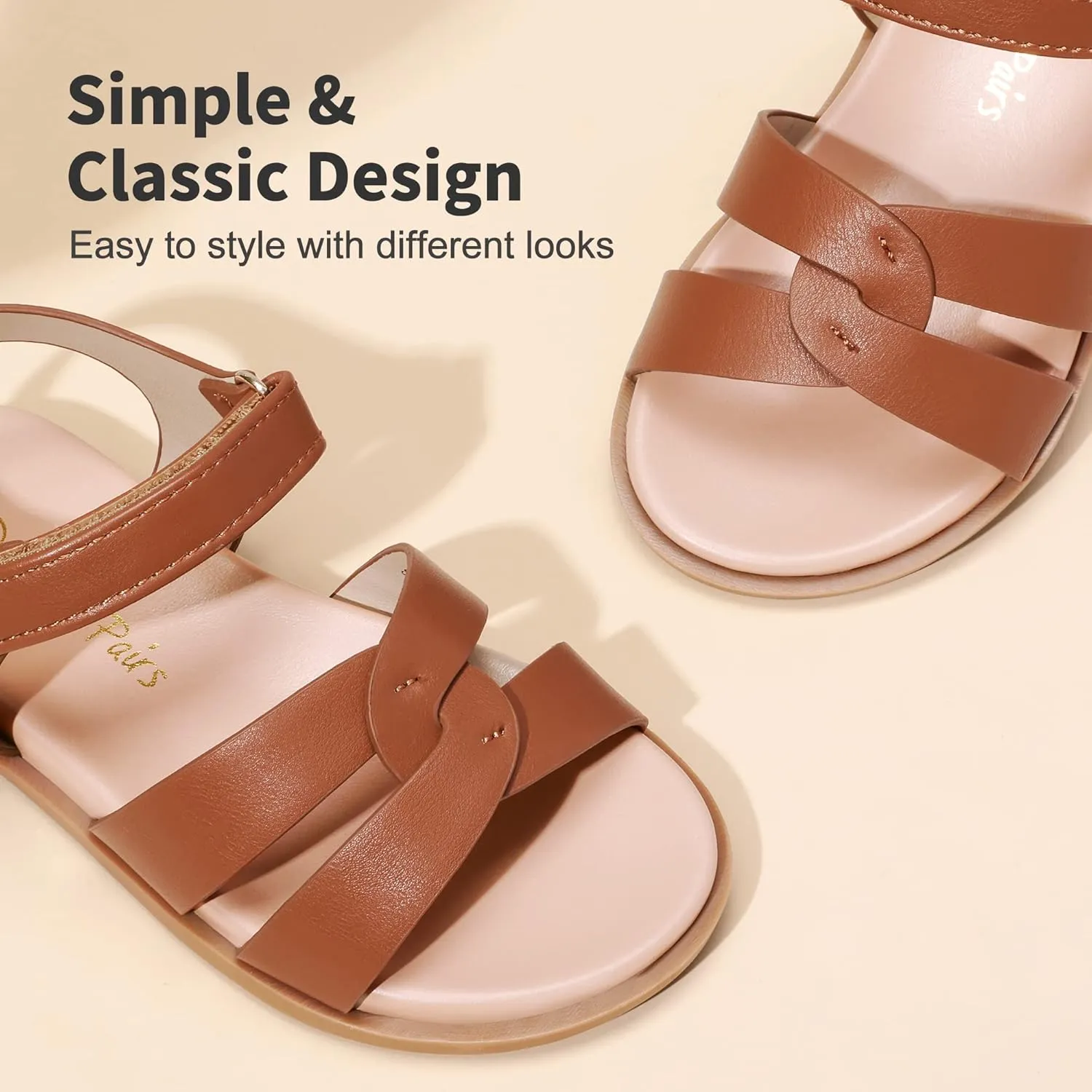 DREAM PAIRS Girls Sandals Open Toe Princess Flat Sandals Strappy Summer Shoes Toddler/Little Kid
