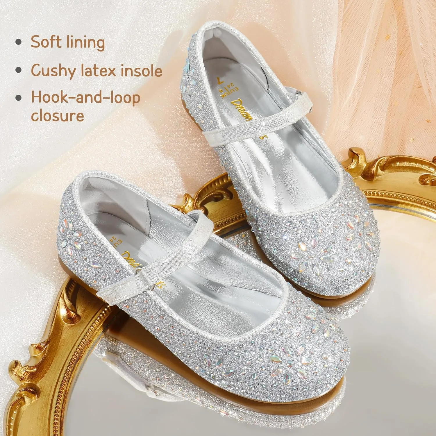 DREAM PAIRS Toddler Girl's Dress Shoes Mary Jane Rhinestone Ballerina Flat for Party, Birthday, Performance, Wedding