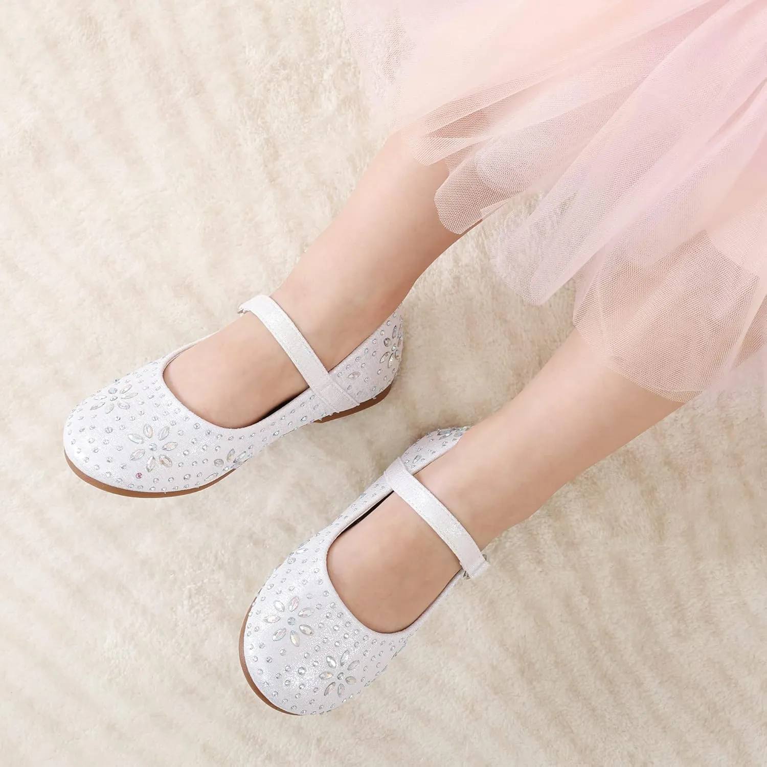 DREAM PAIRS Toddler Girl's Dress Shoes Mary Jane Rhinestone Ballerina Flat for Party, Birthday, Performance, Wedding