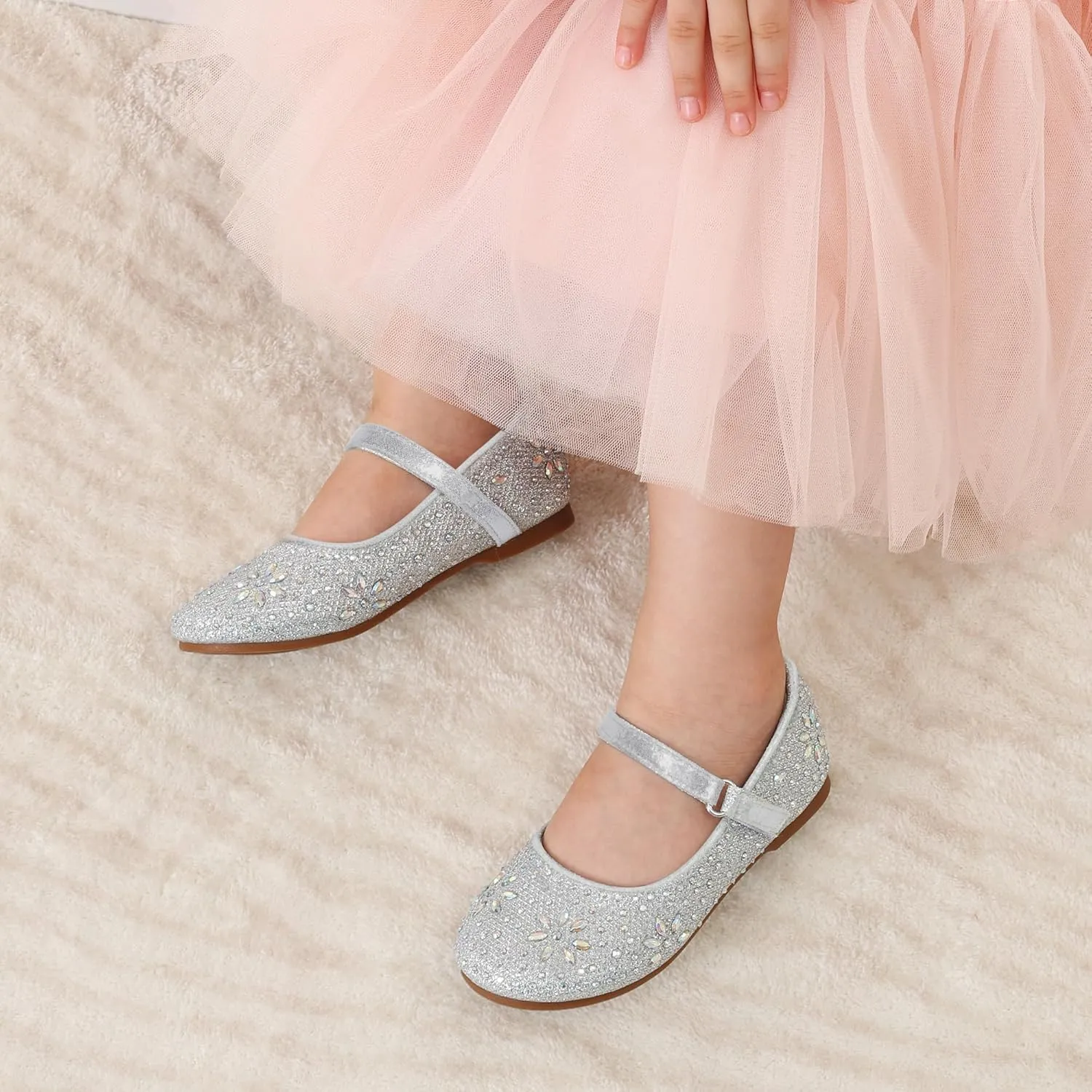 DREAM PAIRS Toddler Girl's Dress Shoes Mary Jane Rhinestone Ballerina Flat for Party, Birthday, Performance, Wedding