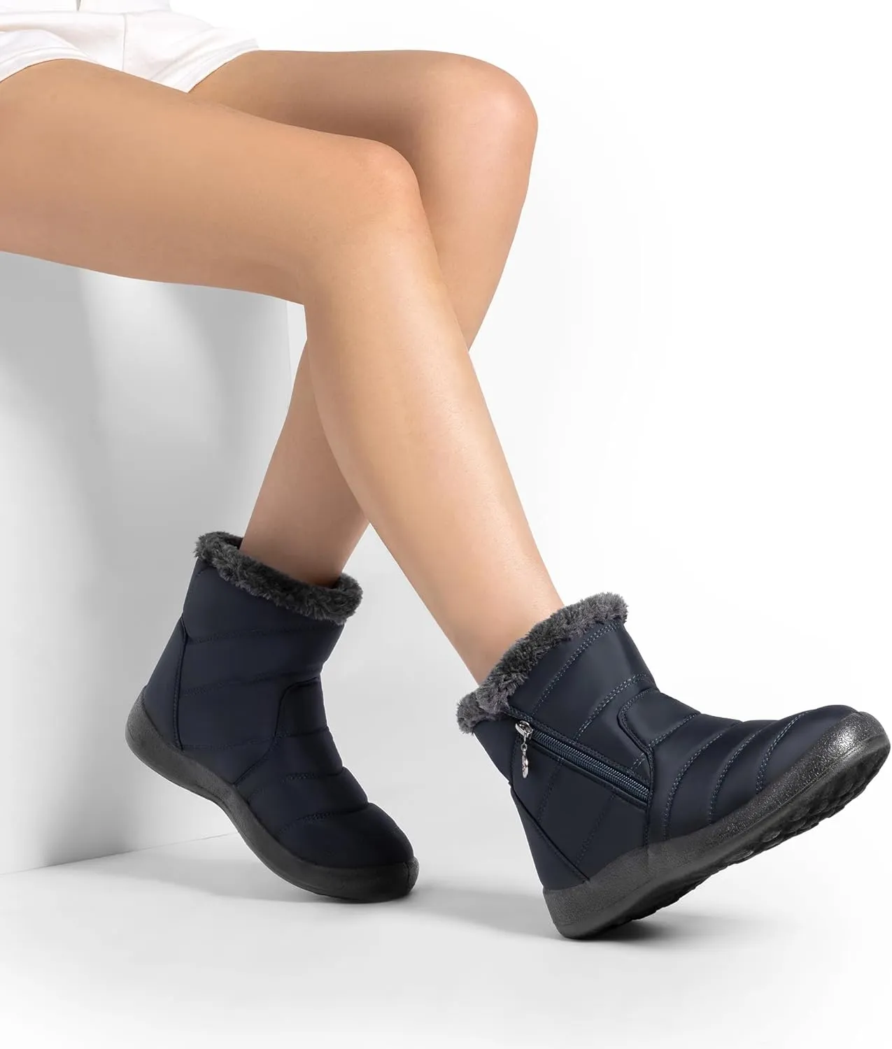 DREAM PAIRS Winter Boots for Women Warm Fur Lined with Zipper Flat Ankle Boots Comfortable Lightweight Outdoor Indoor Booties