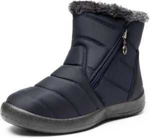 DREAM PAIRS Winter Boots for Women Warm Fur Lined with Zipper Flat Ankle Boots Comfortable Lightweight Outdoor Indoor Booties