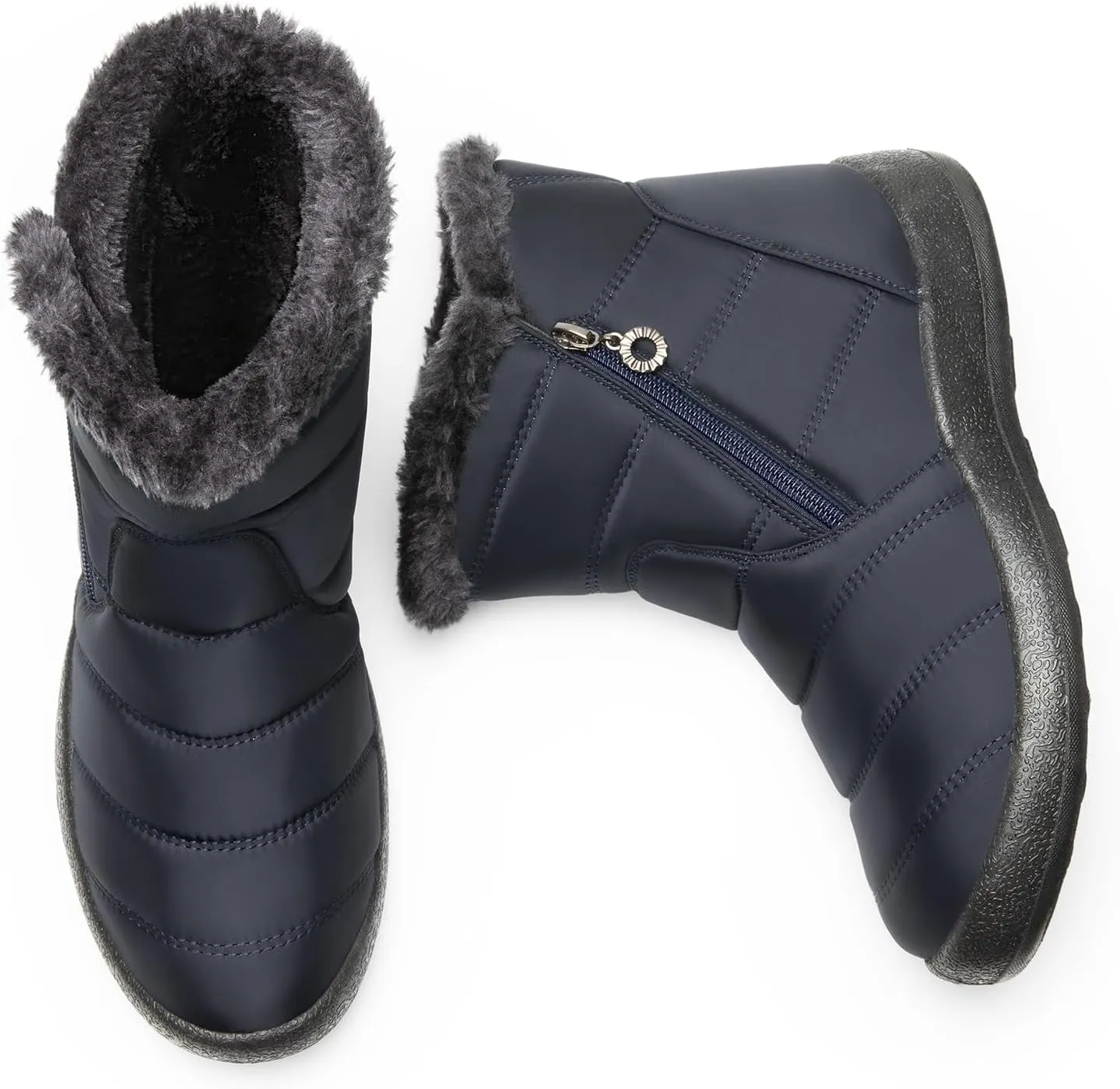 DREAM PAIRS Winter Boots for Women Warm Fur Lined with Zipper Flat Ankle Boots Comfortable Lightweight Outdoor Indoor Booties