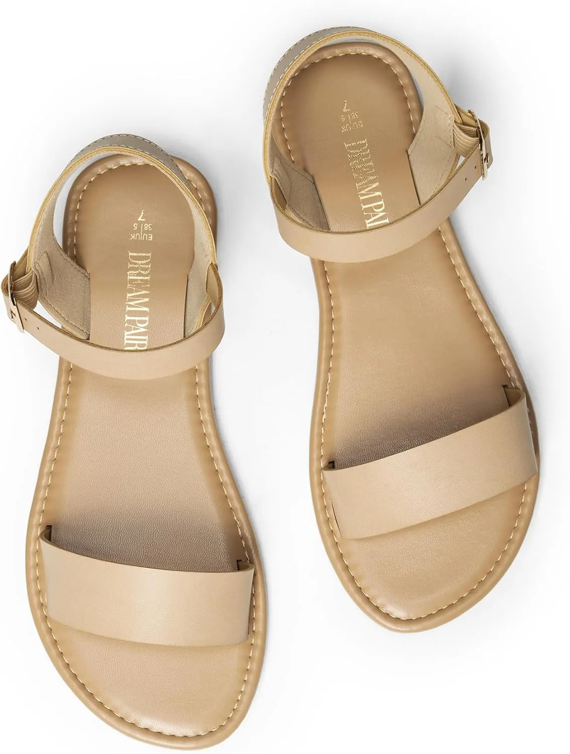 DREAM PAIRS Women's Ankle Strap Flat Sandals Open Toes One Band Buckle Summer Dressy Sandals