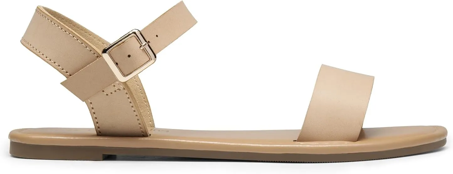 DREAM PAIRS Women's Ankle Strap Flat Sandals Open Toes One Band Buckle Summer Dressy Sandals