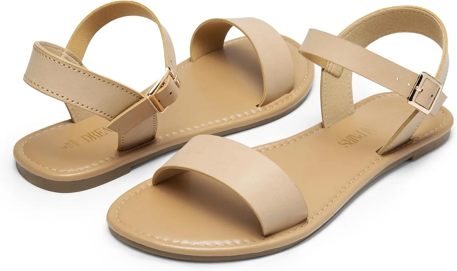 DREAM PAIRS Women's Ankle Strap Flat Sandals Open Toes One Band Buckle Summer Dressy Sandals