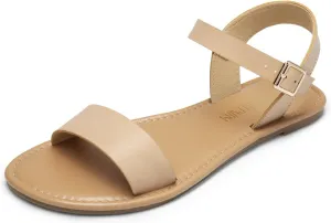 DREAM PAIRS Women's Ankle Strap Flat Sandals Open Toes One Band Buckle Summer Dressy Sandals