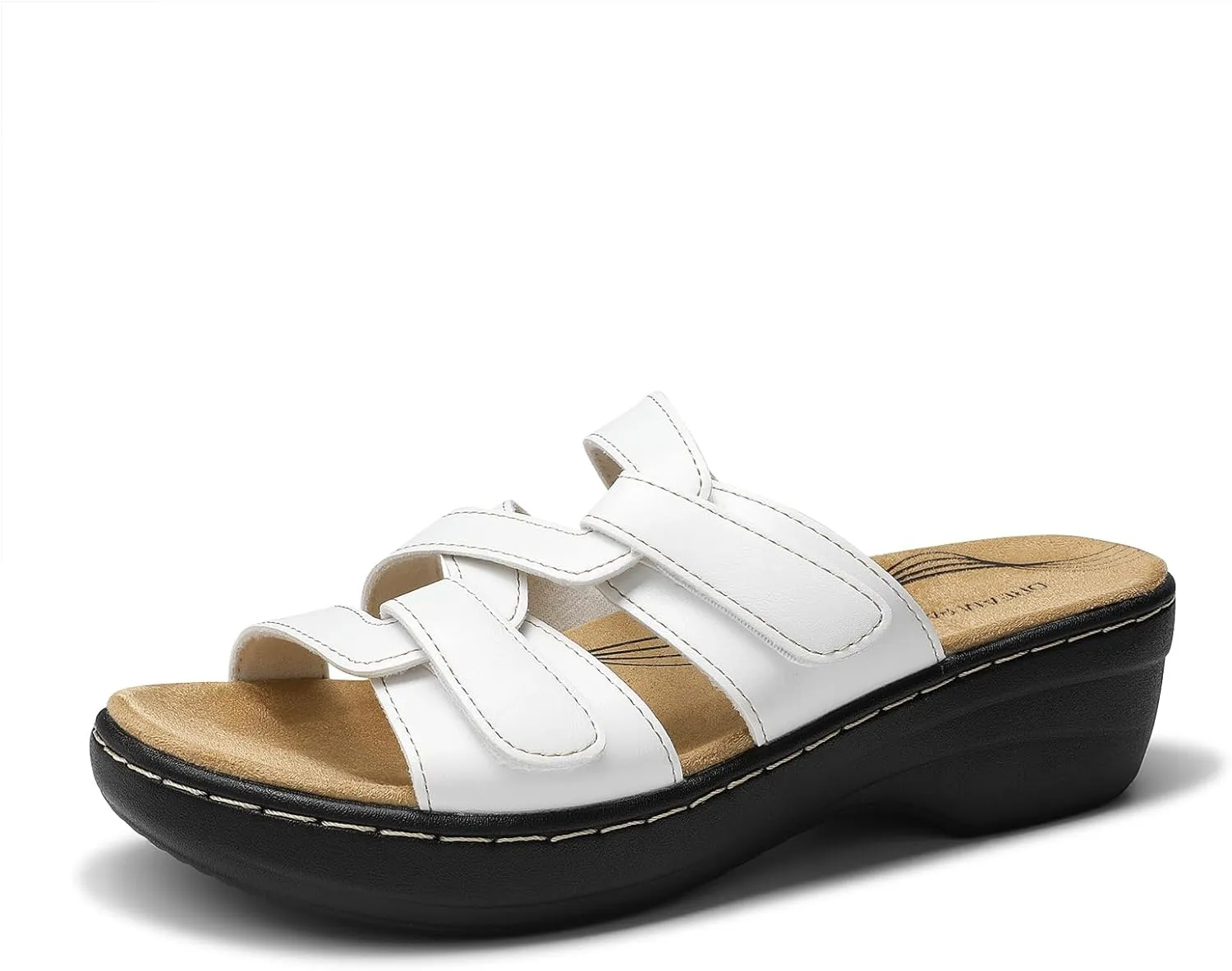 DREAM PAIRS Women's Arch Support Slide Sandals Adjustable Straps Slip On Wedge Sandals Casual Comfort Lightweight Flat Slides