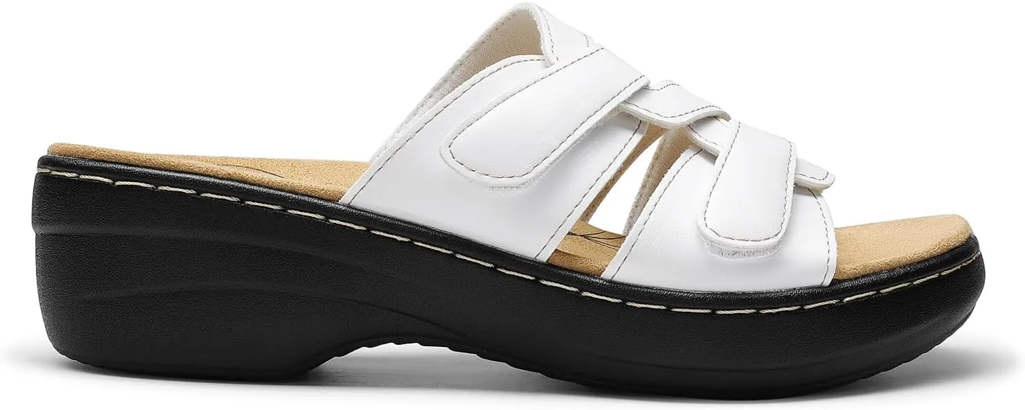 DREAM PAIRS Women's Arch Support Slide Sandals Adjustable Straps Slip On Wedge Sandals Casual Comfort Lightweight Flat Slides