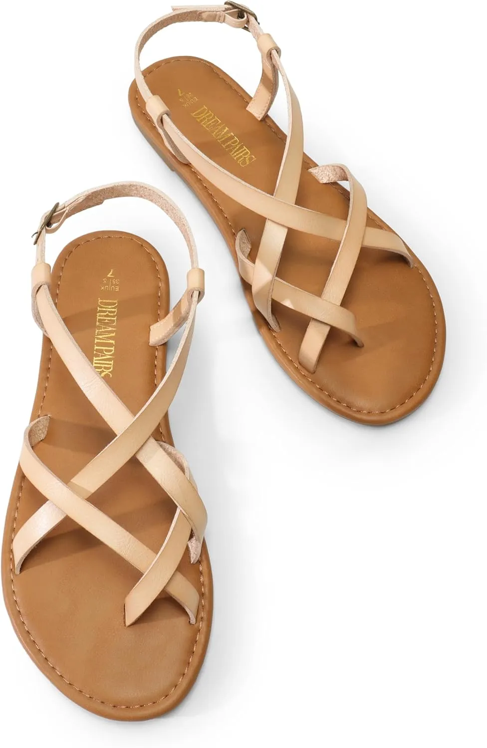 DREAM PAIRS Women's Flat Sandals Strappy Dressy Comfortable Ankle Strap Casual Summer Thong Sandals for Beach