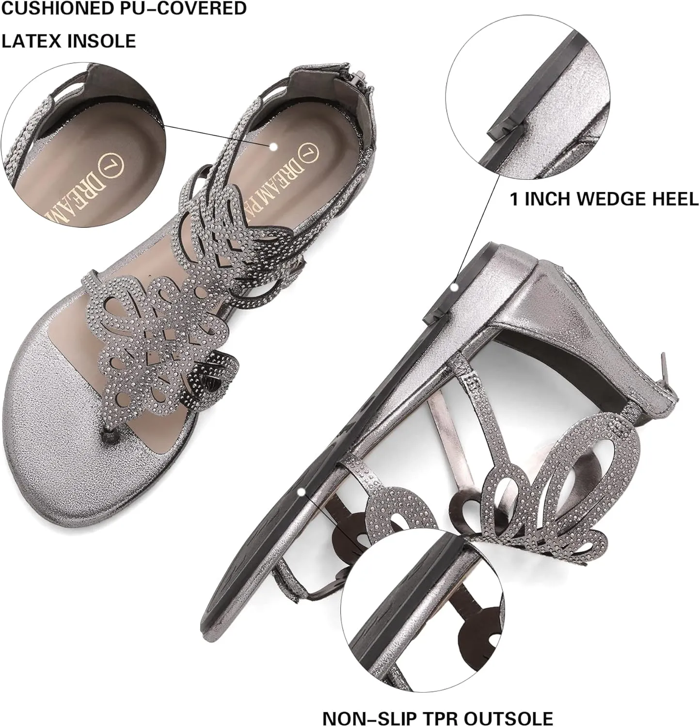DREAM PAIRS Women's Jewel Rhinestones Design Ankle High Flat Sandals