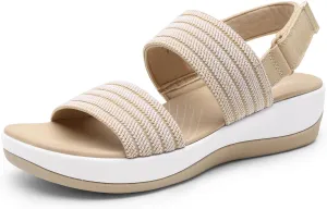 DREAM PAIRS Women's Walking Sandals Lightweight Soft Footbed Low Wedge Comfort Indoor Outdoor Flat Sandals