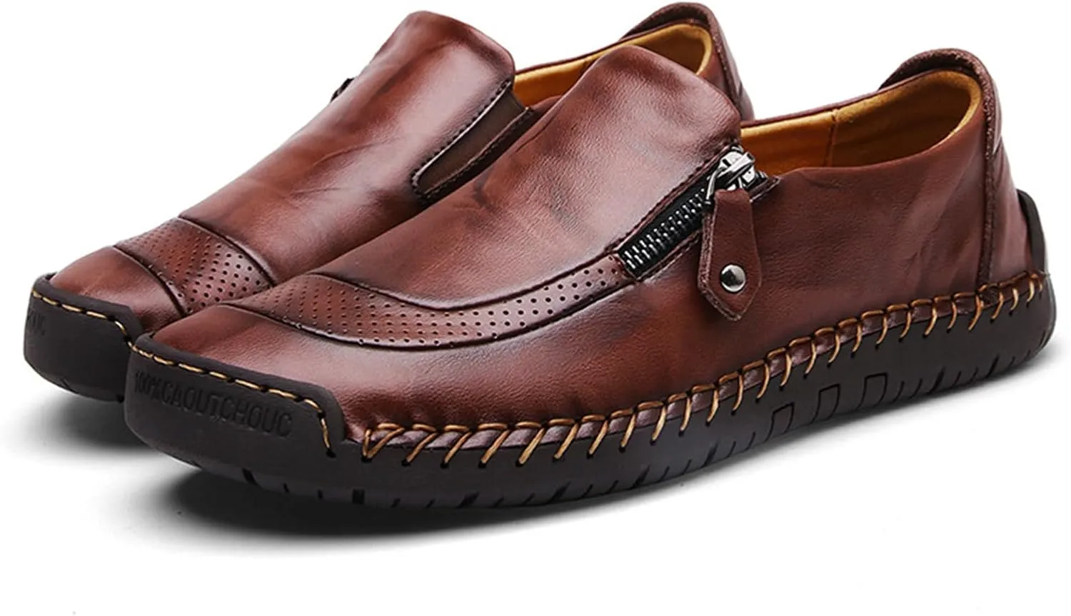 Dress Shoes for Men Lightweight Oxfords Zipper Slip on Flat Loafers Driving Shoes Vintage Walking Casual Boat Shoes