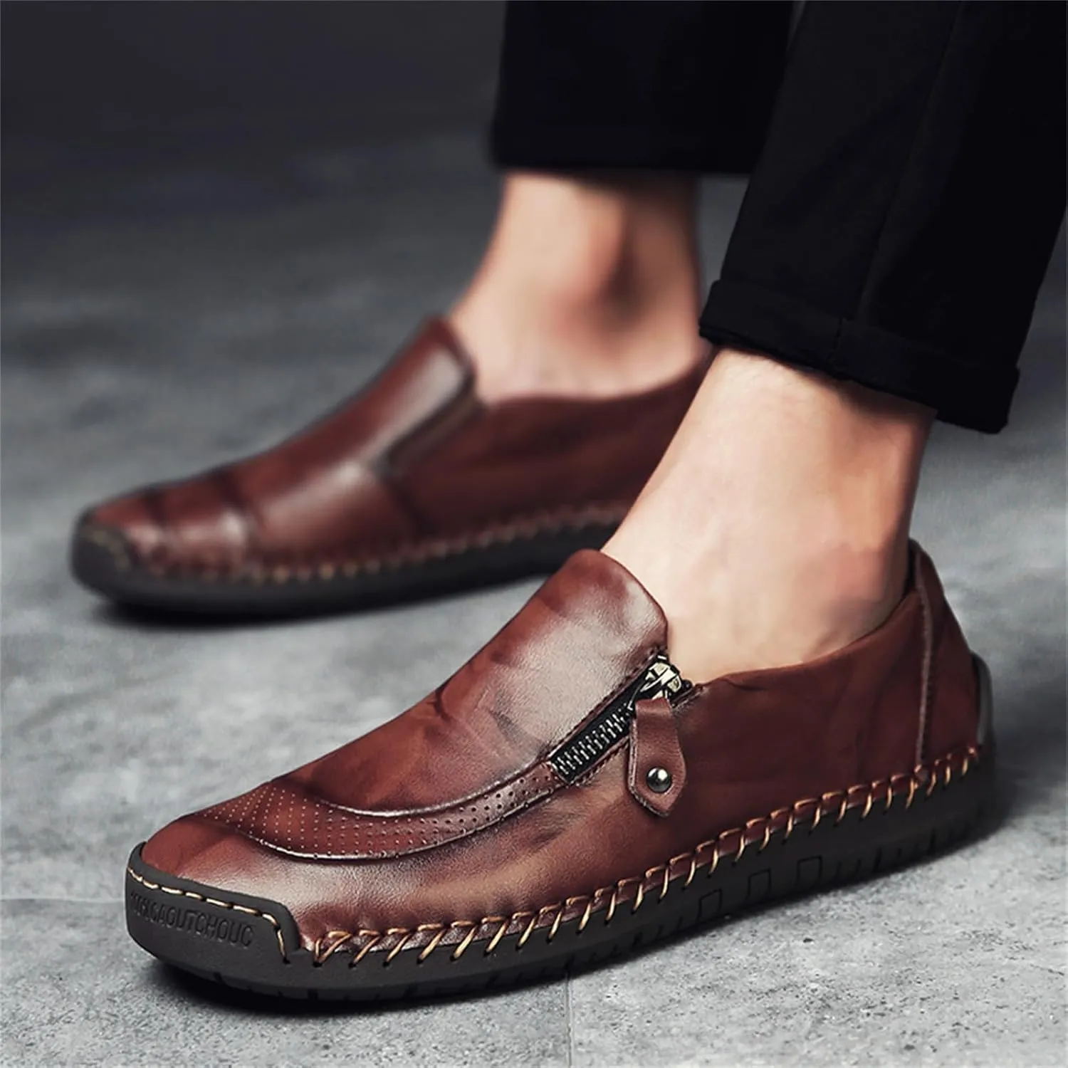 Dress Shoes for Men Lightweight Oxfords Zipper Slip on Flat Loafers Driving Shoes Vintage Walking Casual Boat Shoes