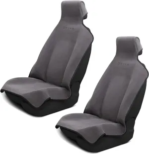 DryvaSeat - Premium Microfiber Towel Car Seat Cover - Waterproof & Sweatproof - Universal Fit, Machine Washable, Non-Slip - Seat Protector for Car, Truck, SUV, Van (Gray, 2 Pack)