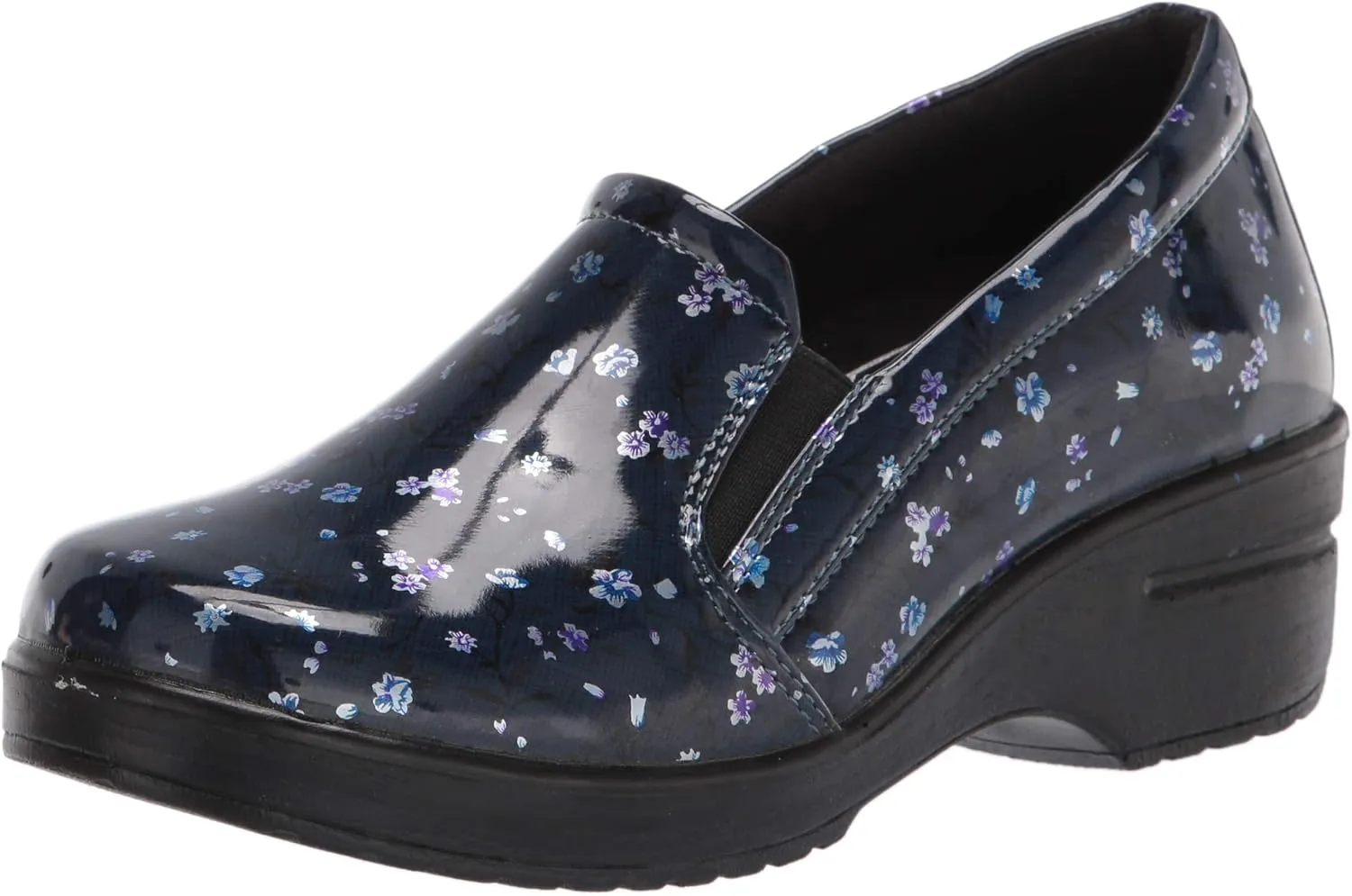 Easy Works by Easy Street womens Leeza Clog, Navy Floral Patent, 8.5 Wide US