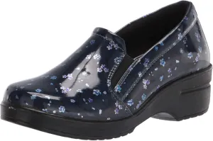 Easy Works by Easy Street womens Leeza Clog, Navy Floral Patent, 8.5 Wide US