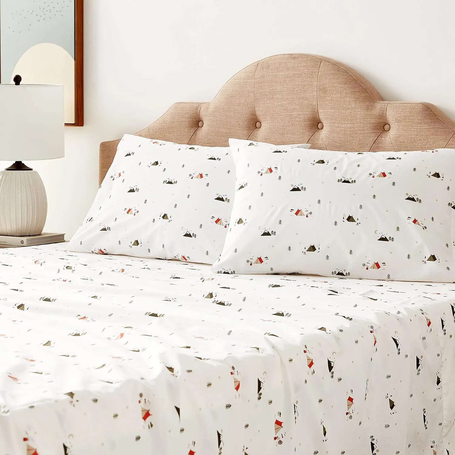 Eddie Bauer - Queen Sheets, Cotton Percale Bedding Set, Crisp & Cool Home Decor (Cascade Camping, Queen)