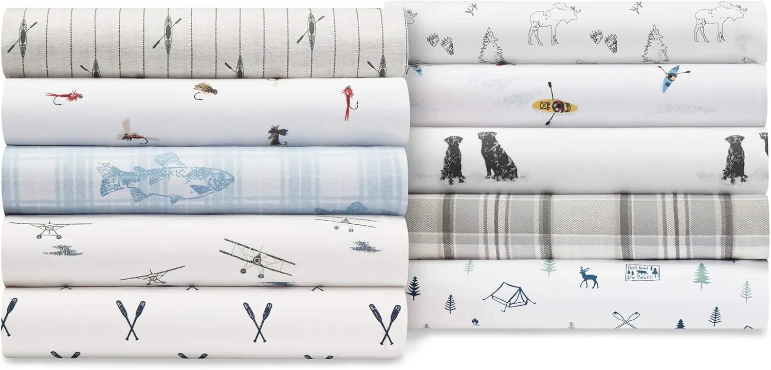 Eddie Bauer - Queen Sheets, Cotton Percale Bedding Set, Crisp & Cool Home Decor (Cascade Camping, Queen)