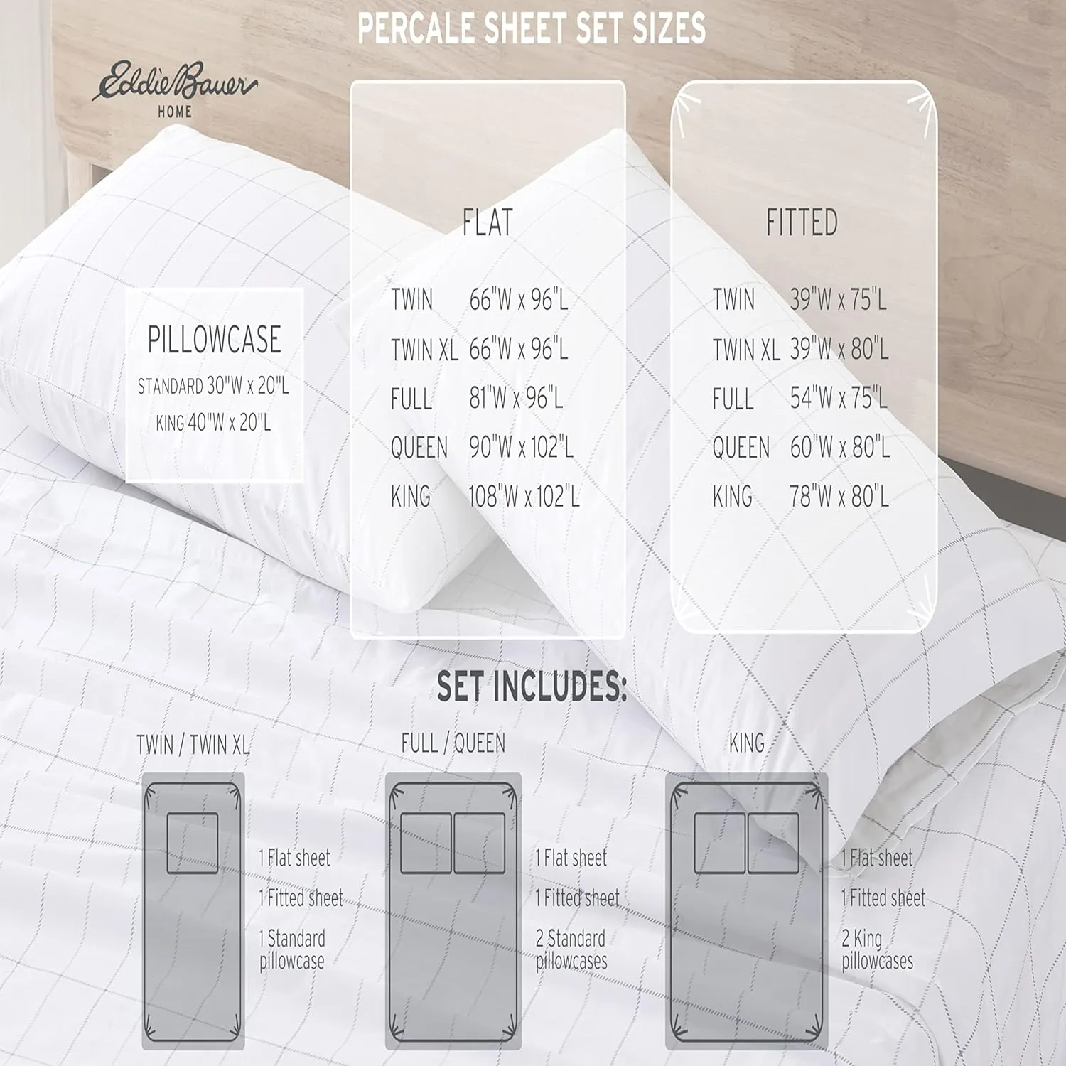 Eddie Bauer - Queen Sheets, Cotton Percale Bedding Set, Crisp & Cool Home Decor (Cascade Camping, Queen)