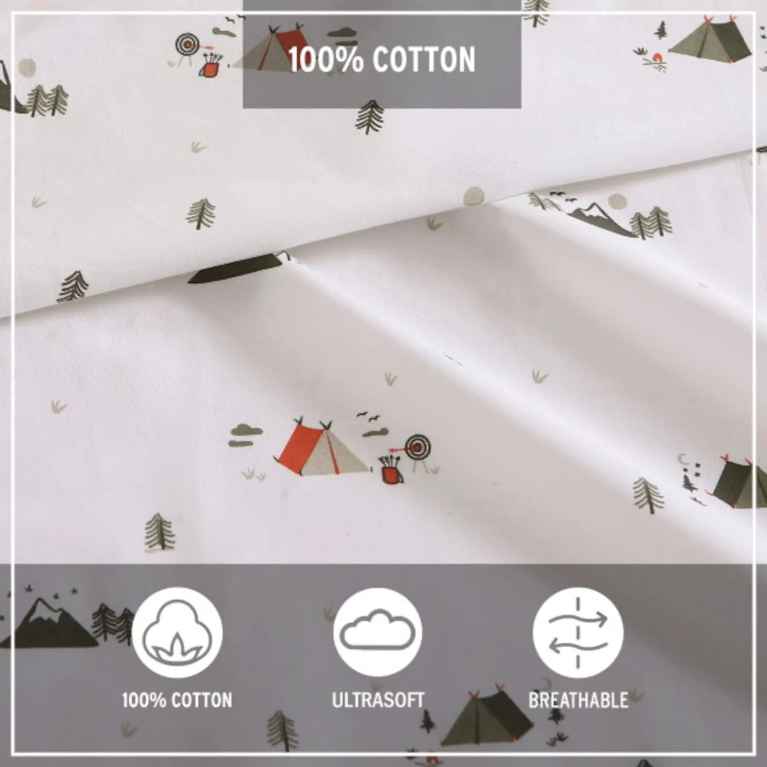 Eddie Bauer - Queen Sheets, Cotton Percale Bedding Set, Crisp & Cool Home Decor (Cascade Camping, Queen)