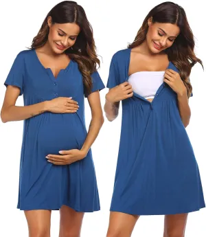 Ekouaer Labor and Delivery Gown, Nursing Nightgown, Maternity Nightgowns for Hospital Short Breastfeeding Nightgown S-XXL