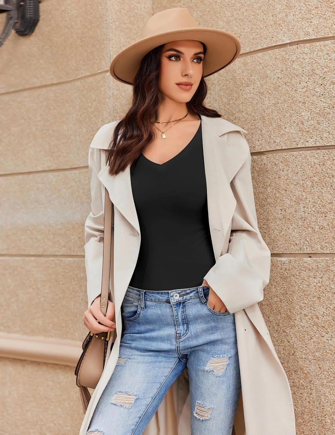 Ekouaer Long Sleeve Shirts for Women V Neck Basics Tops Lightweight Base Layer Slim Fit Top Thermal Undershirts