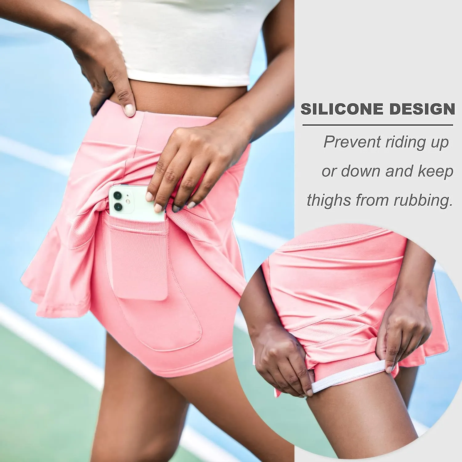 Ekouaer Tennis Skirts for Women Pleated Athletic Golf Skorts Skirt with Shorts Pockets Lightweight Running Workout Skirt