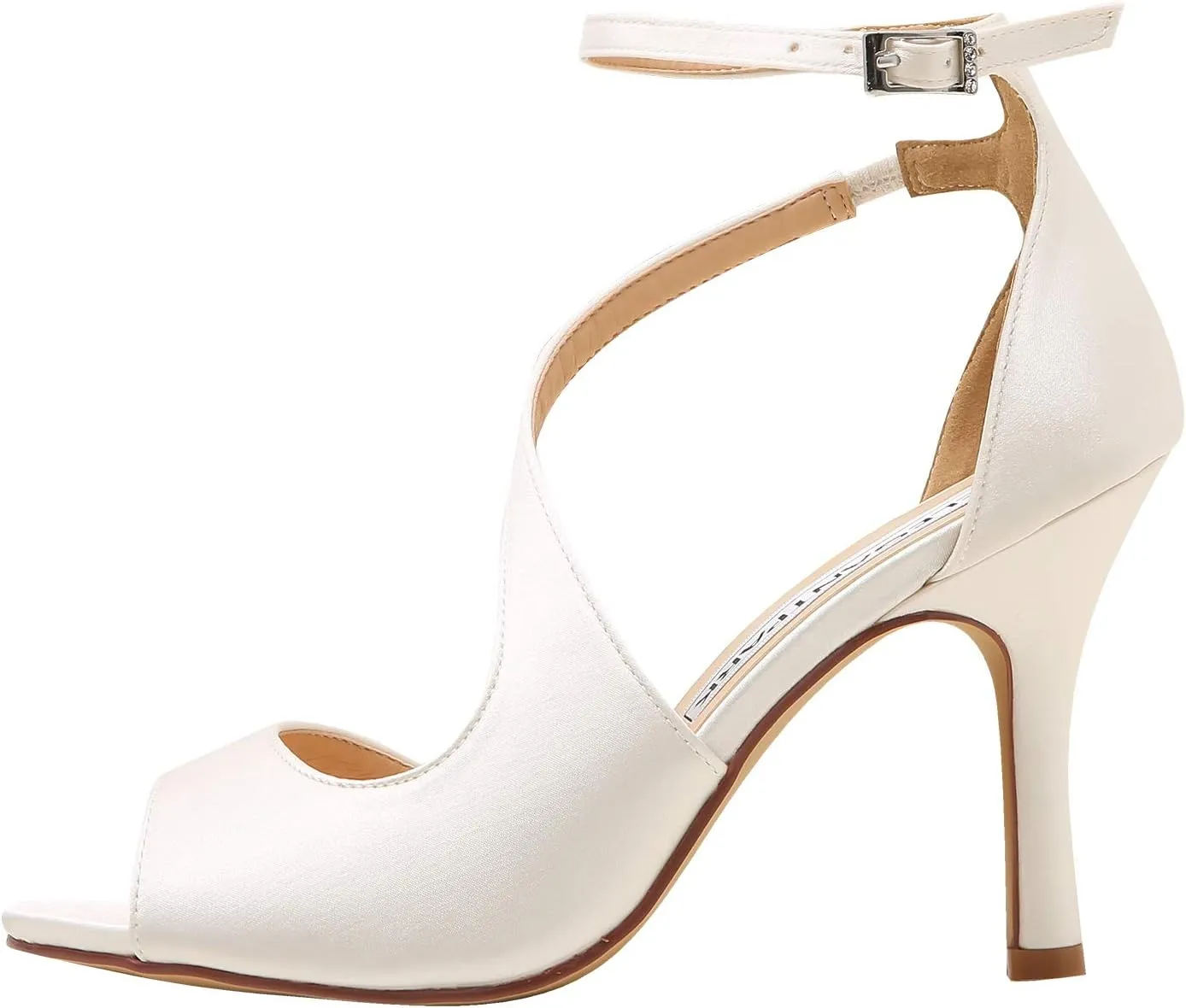 ELEGANTPARK High Heel Sandals for Women Peep Toe Ankle Straps Sandals Buckle Satin Evening Party Prom Wedding Bridal Shoes