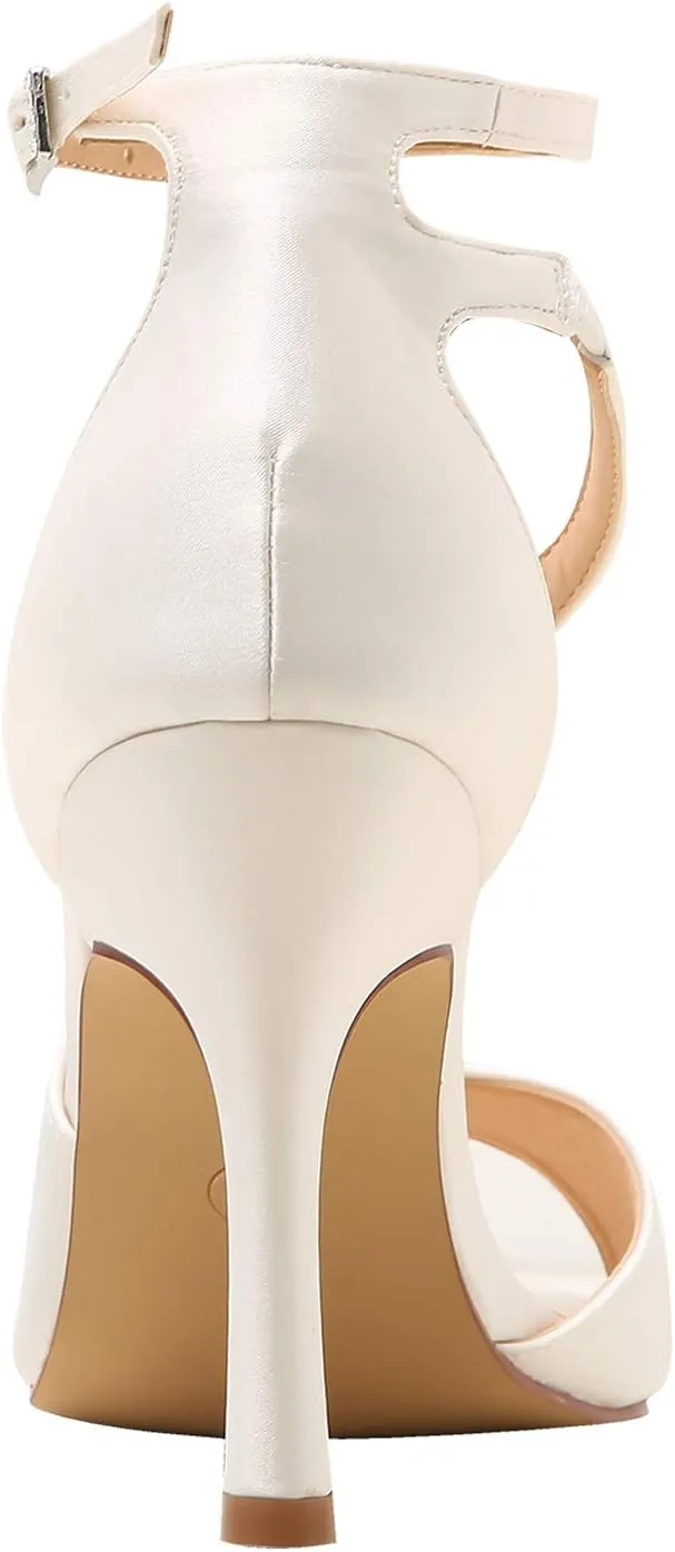 ELEGANTPARK High Heel Sandals for Women Peep Toe Ankle Straps Sandals Buckle Satin Evening Party Prom Wedding Bridal Shoes