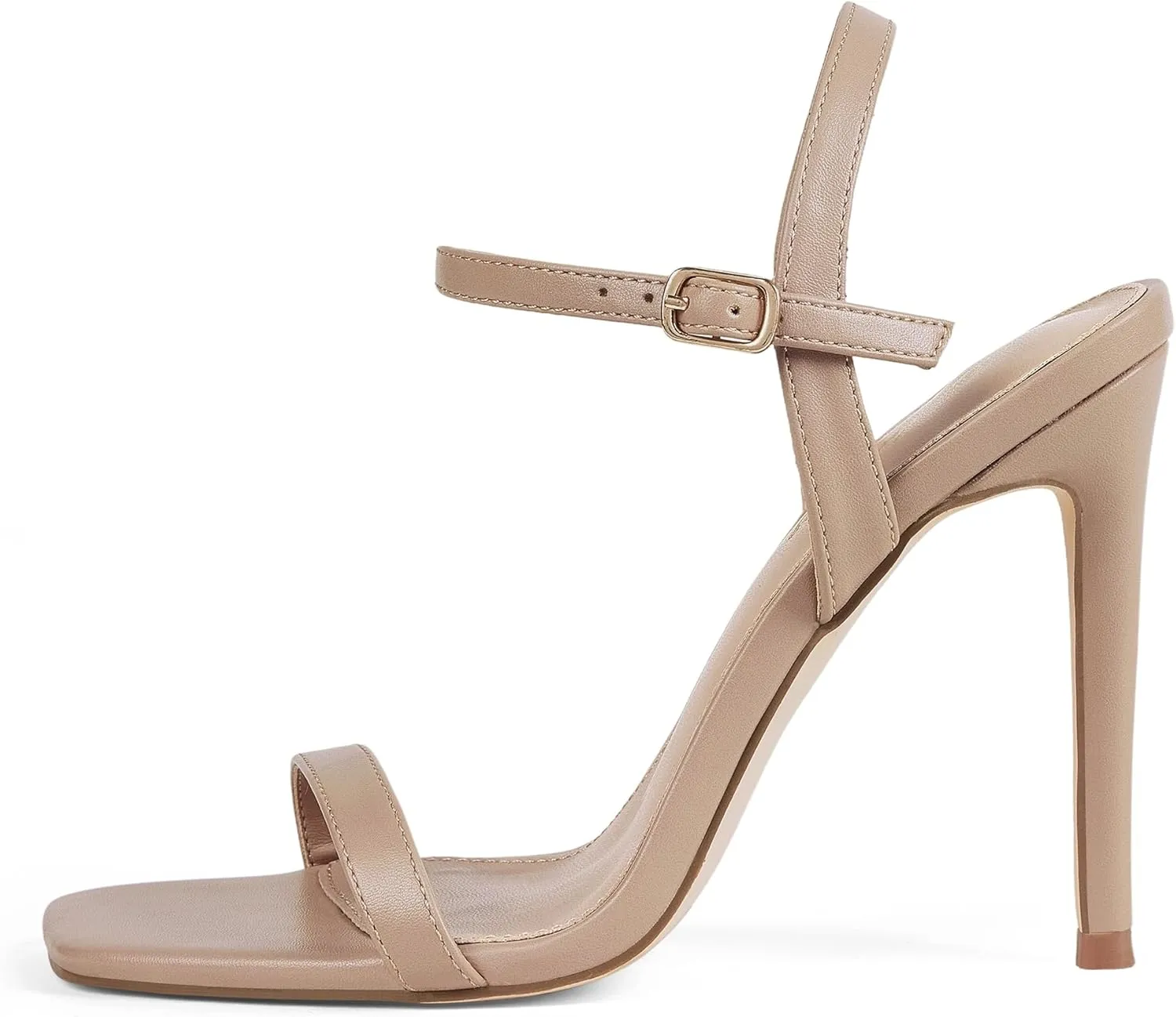 Elisabet Tang Women's High Heeled Sandals 4 Inch Strappy Sling Back Stiletto Open Square Toe Heels with Ankle Straps at Wedding Party Prom Work Dating