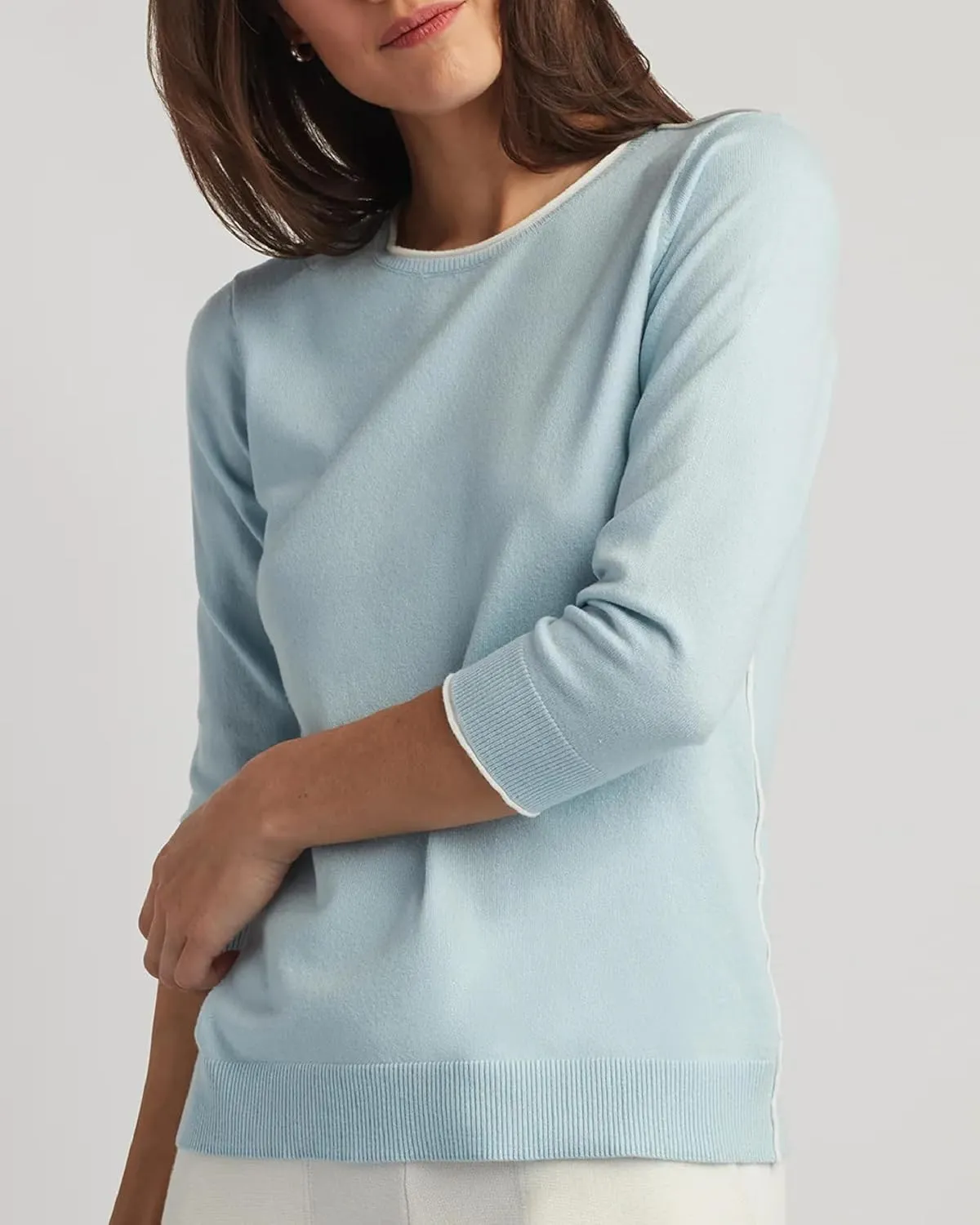 ELLEN TRACY Women's Crew Neck Sweater, Blair Long Sleeve Pullover Crewneck Top