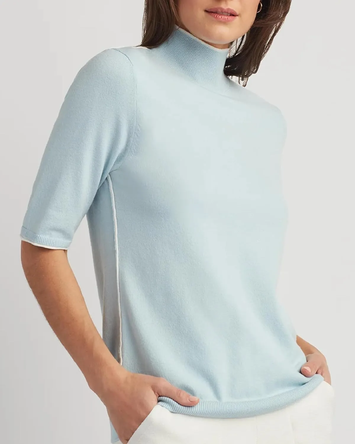 ELLEN TRACY Women's Mock Neck Sweater, Carlee Elbow Sleeve Turtleneck Pullover Shirt Top