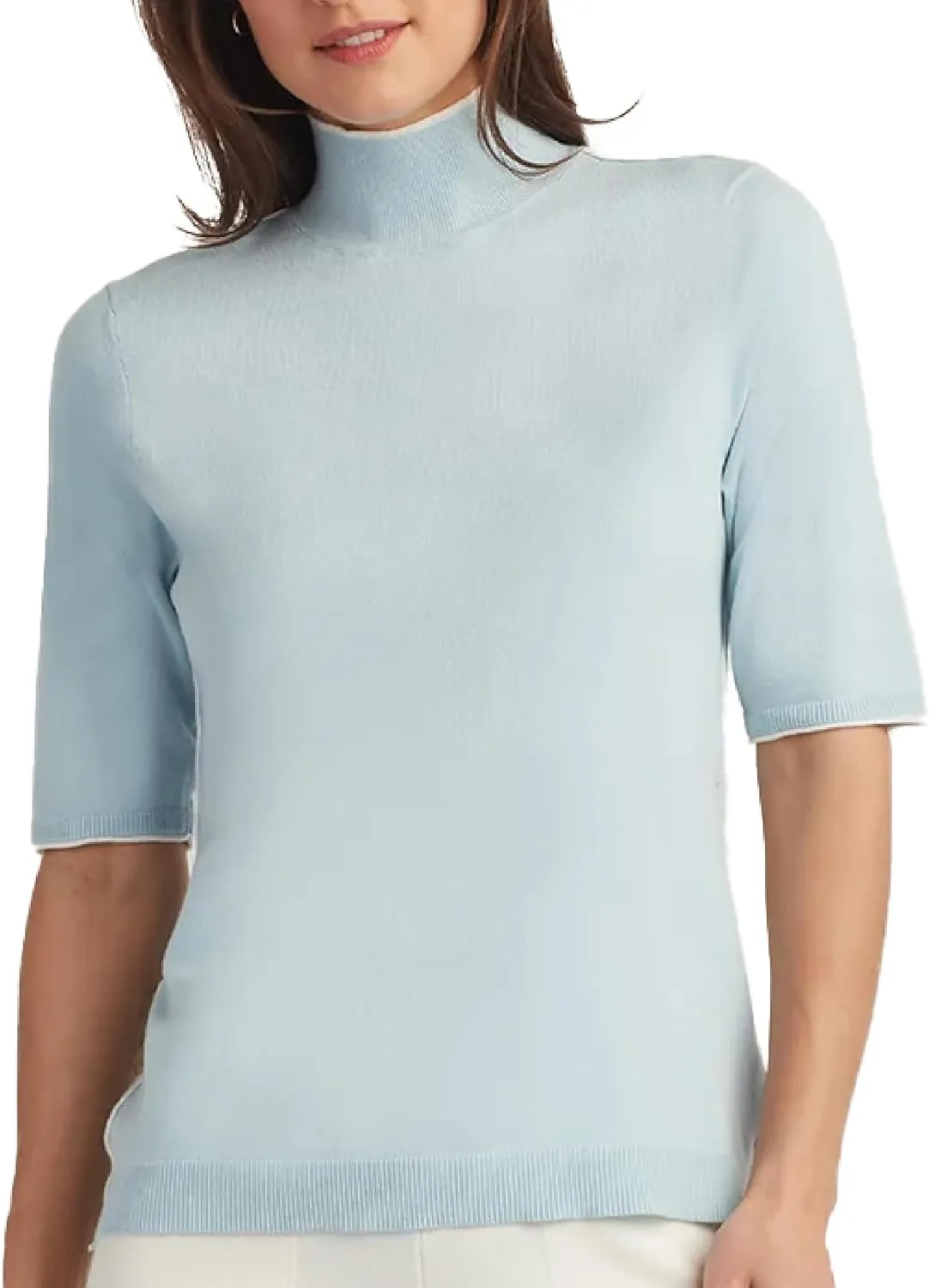 ELLEN TRACY Women's Mock Neck Sweater, Carlee Elbow Sleeve Turtleneck Pullover Shirt Top